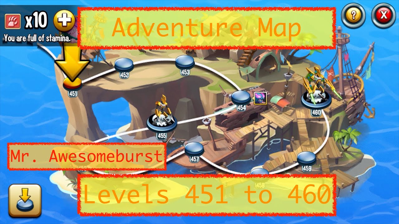 Monster Legends, Adventure Map, Levels 451 to 460. I reach Lv 100!