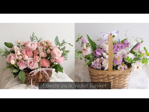 꽃바구니 만들기 flower lesson [ lovely pink,violet basket ]