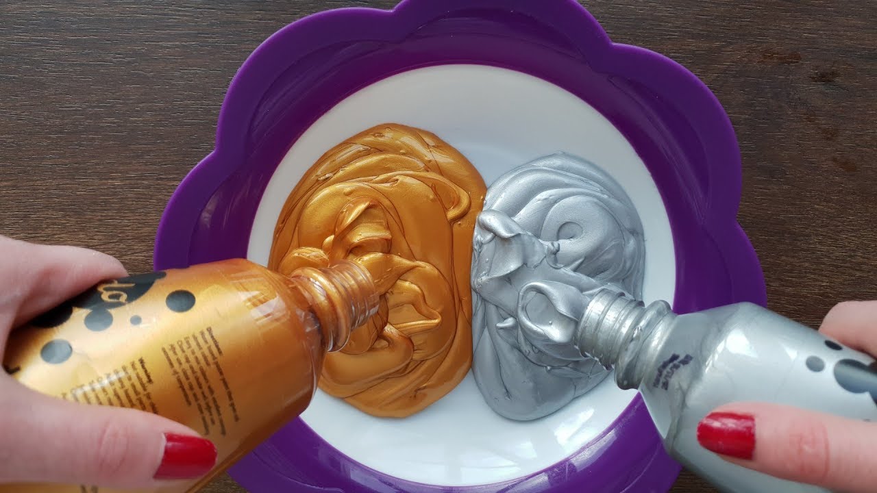 Will it slime? Too much Metallic Silver and Gold Paint Slime - YouTube
