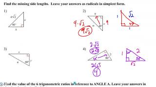AFAM Unit 8 Day 1 HW - Review of Right Triangle Trig