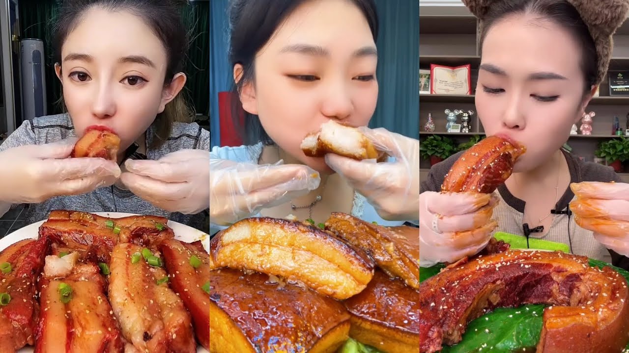 Spicy Pork Belly Eating Mukbang Melt in Your Mouth Asmr Pork Eating Chinese Braised Pork Belly Asmr 