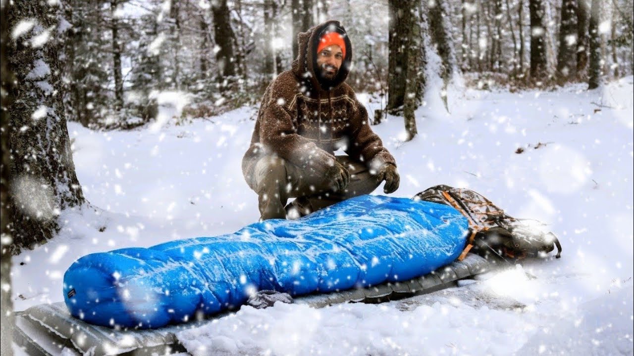 Winter Camping in Snow With No Shelter - YouTube