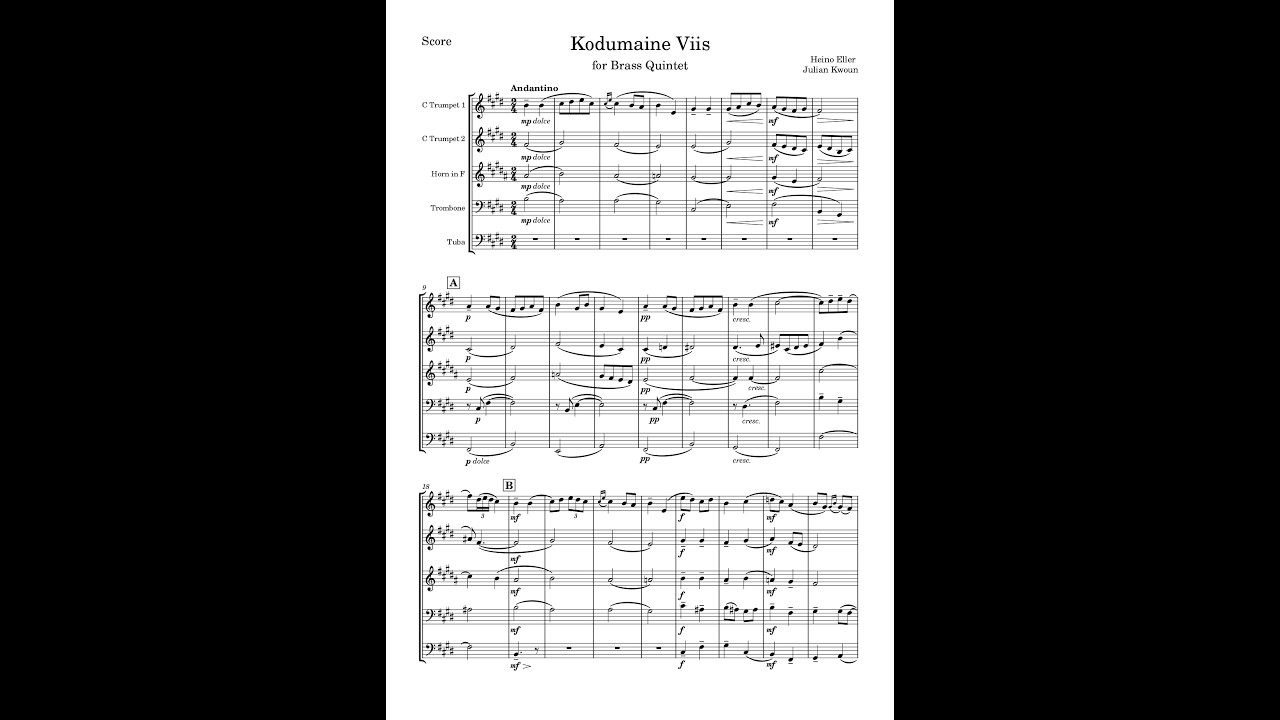 Kodumaine Viis (Homeland Melody), for Brass quintet