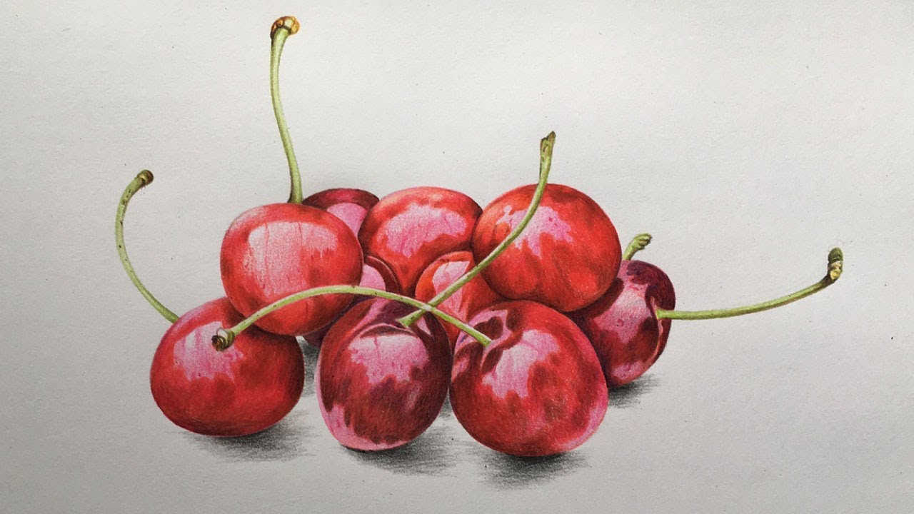 How to use MARKERS with COLORED PENCILS - Drawing Realistic Cherries 