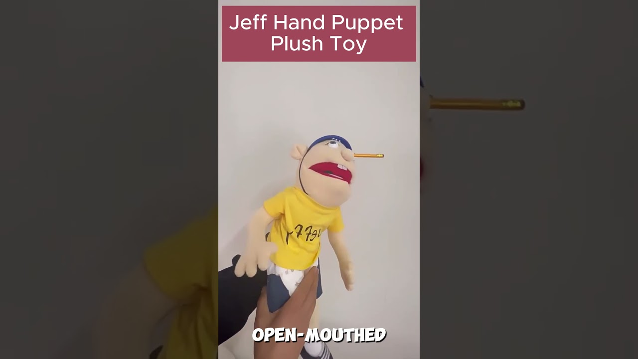 Jeff hand puppet plush toy, funny open-mouthed 