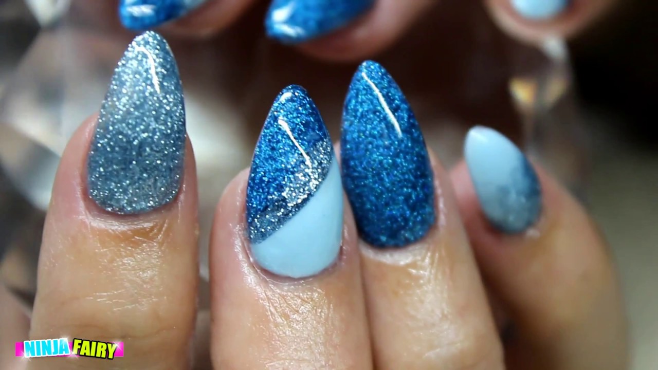 How To Blue Acrylic Nails Color Block Design Notpolish Youtube