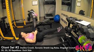 Giant Set #2 Decline Crunch, Dynamic Stretch Leg Raise, Diagonal Crunch