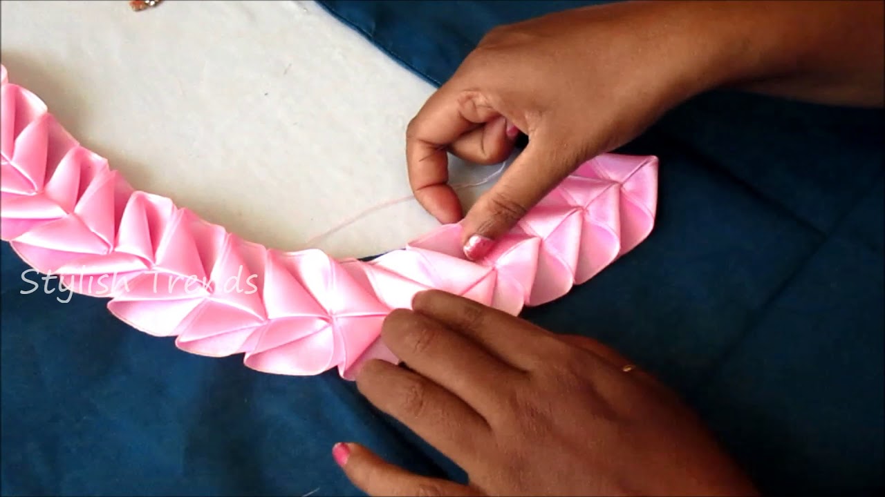 Easy making of Ribbon work lace neck design YouTube
