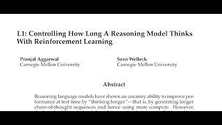 [QA] L1: Controlling How Long A Reasoning Model Thinks With Reinforcement Learning Code Optimized Reasoning Traning W Ci
