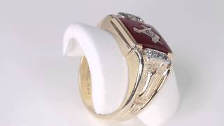 Estate Masonic Diamond And Synthetic Ruby Mens Ring