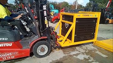 Unloading trial at Liftrite   Connecting Cage to Forklift