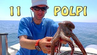 11 POLPI IN 10 MINUTI pescare il polpo in profondità con la canna da pesca e polpara polipo polipi