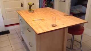 Ikea Varde Four drawer base cabinet configured as a kitchen island with dining table area. Referencing the Ikea catalog (this is not 