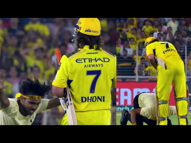 MS Dhoni run away when CSK fan broke security and came inside field to touch his feet | GT vs CSK class=