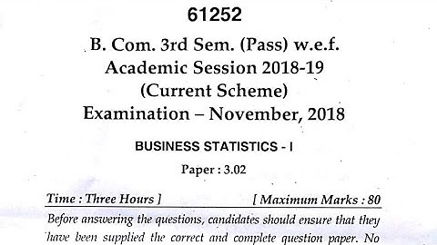 B.com 3rd Semester Business Statistics 2018 | Mdu Rohtak | Separate Video| B.com Question Paper |