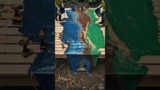 Forest waterfall pavilion build 🌿💧 river epoxy magic transformation #NatureBuild #EpoxyArt