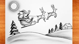 Merry Christmas drawing easy| Santa Claus drawing| Christmas Tree drawing| Merry Christmas poster 