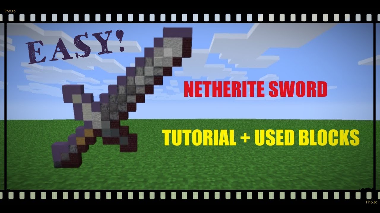 Minecraft Tutorial How To Build A Netherite Sword Pixel Art In Minecraft Youtube