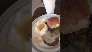 hamburger patty mashed potatoes spinach roll ice tea no butter.