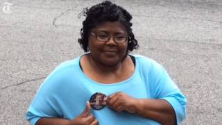 Woman's Hillary Clinton campaign button causes stir
