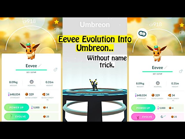 If you haven't used the Eeveelution naming trick, nicknaming Eevee will  make the Evolve button show the Eeveelution. (Works for Espeon/Umbreon  too) : r/TheSilphRoad