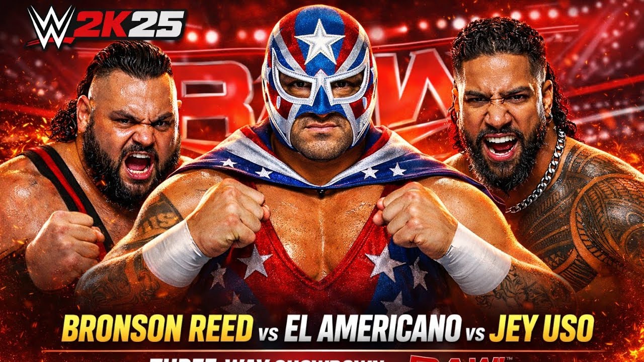 Bronson Reed vs El Americano vs Jey Uso | EPIC Triple Threat on RAW - WWE2K25