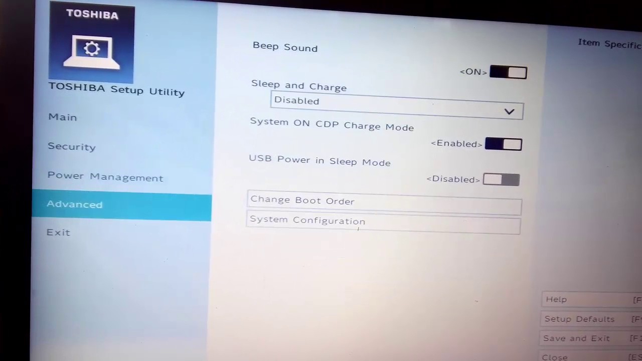 Update Configurar Bios Toshiba L55D