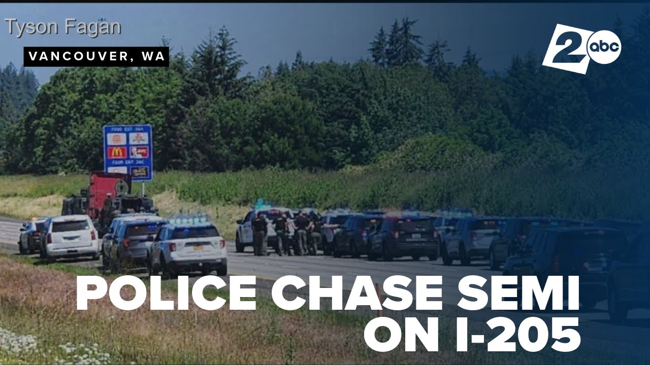 Police chase stolen semi on Interstate 205 - YouTube