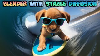 Blender with Stable Diffusion XL Tutorial - Surfing puppy - img2img