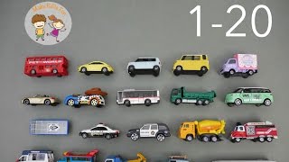 Learn and count numbers 1 to 20 for kids with street vehicles tomica トミカ siku