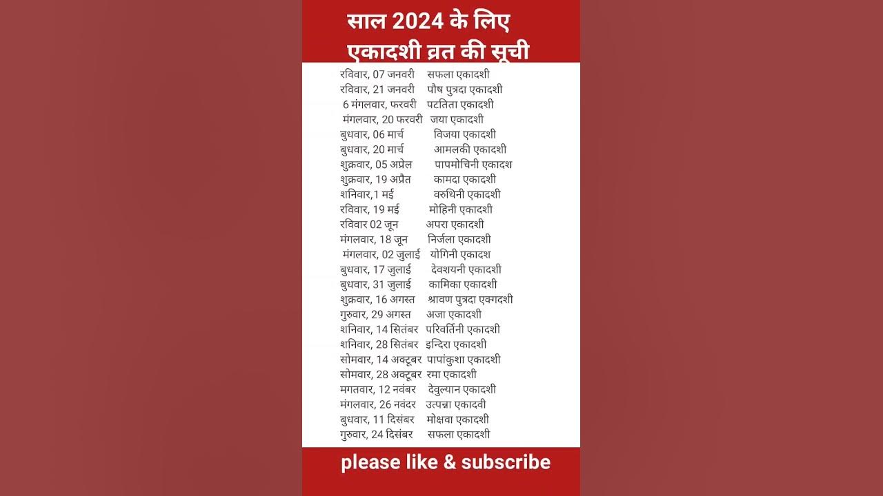 Ekadashi Vrat Dates 2024 एकादशी व्रत लिस्ट 2024 Ekadashi Vrat List