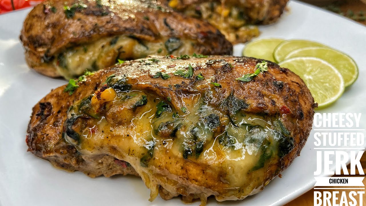 BANGING CHEESY STUFFED JERK CHICKEN BREAST ( STUFFED WITH SPINACH PRAWN
