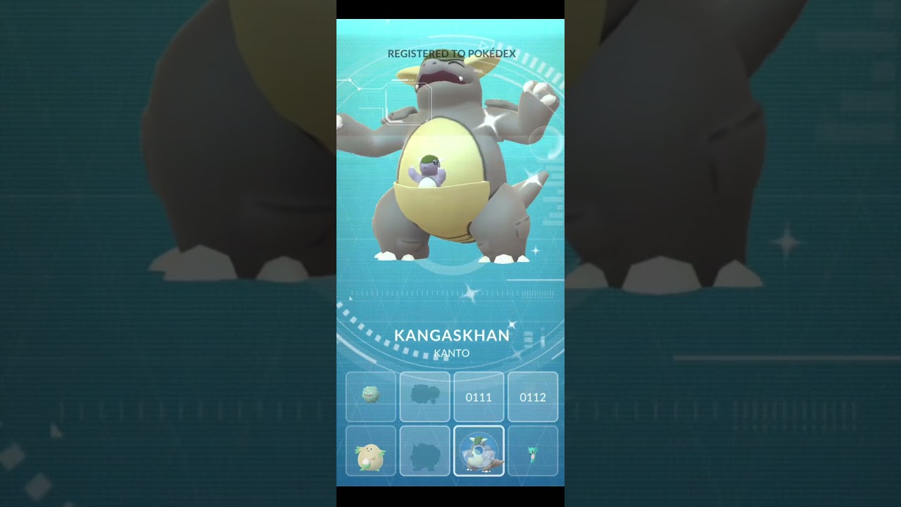 Shiny Kangaskhan in Pokemon Go from raid in Increased remote raid pass limit event.