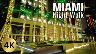 4K Night Walk in Downtown Miami During Christmas