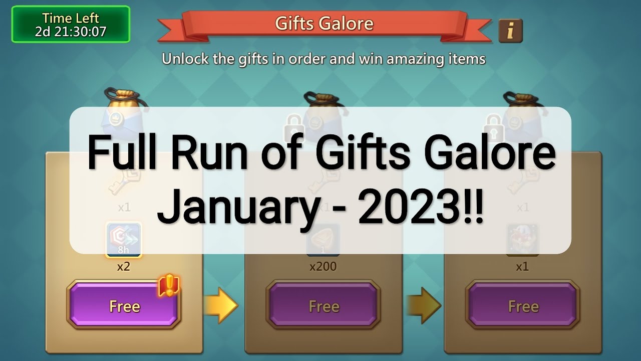 Lords Mobile - Full Run of Gifts Galore - January 2023!!