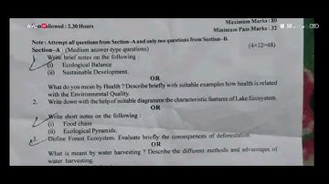 Environmental science previous year paper 5th semester Kashmir University