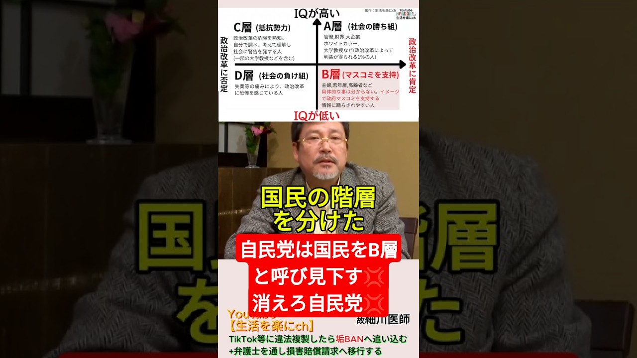 【自民党は国民を見下す】B層だと💢国民を侮辱するのもいい加減にしろ💢＃shorts ＃自民党 ＃B層 ＃電通 ＃小泉純一郎 ＃細川博司