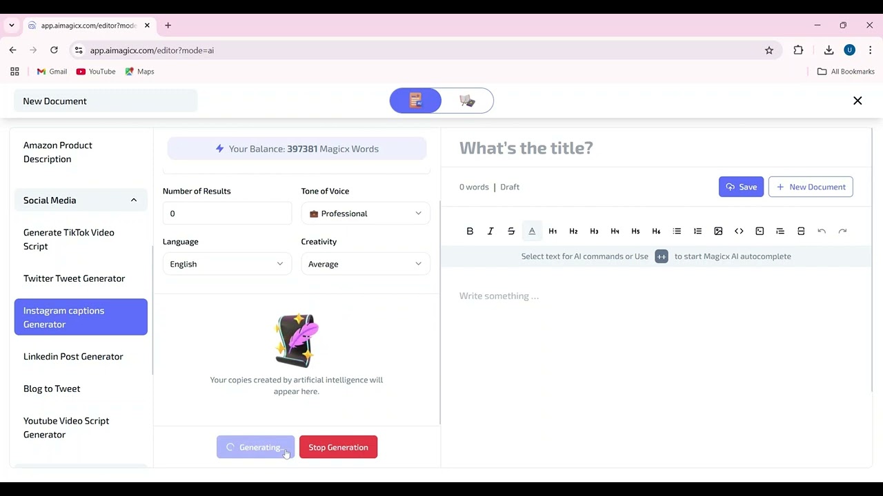 Instagram Caption Generator - AI Magicx Tutorial