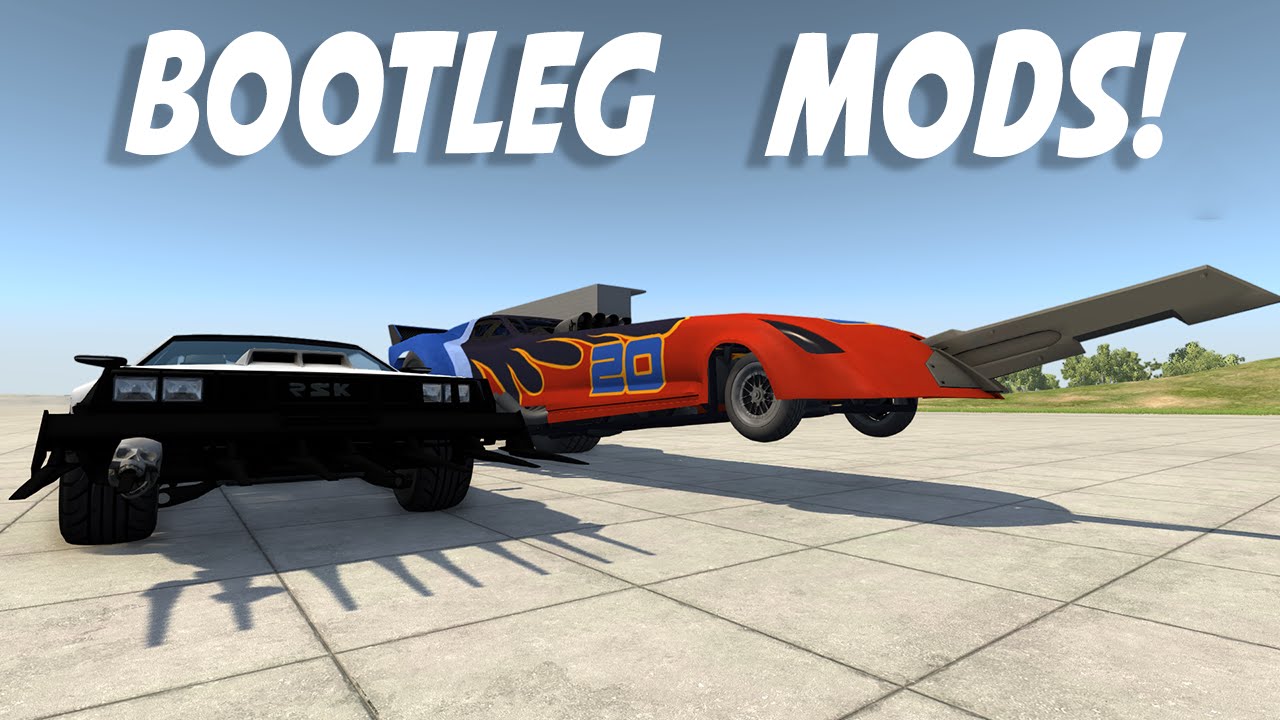 CRAZY DRAG CAR AND MAD MAX DELOREAN! - BeamNG Drive Bootleg Car Mods