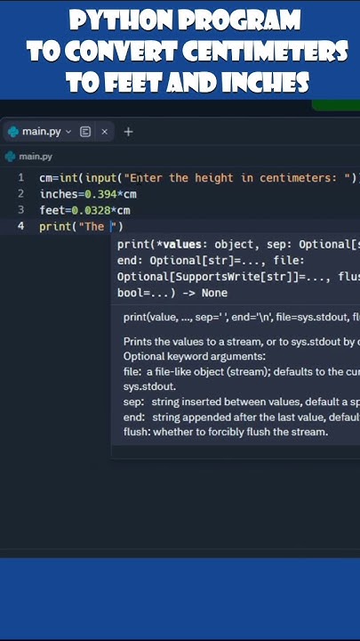 Python Program To Convert Centimeter To Feet And Inches shorts coding python-program-to-convert-centimeter-to-feet-and-inches-shorts-coding