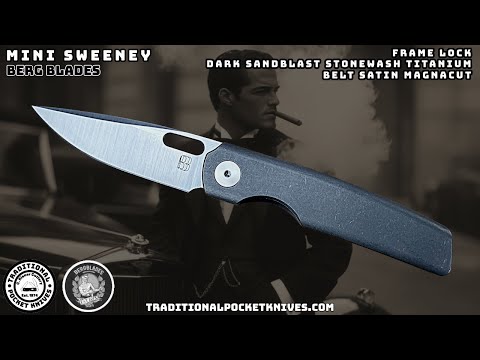 BergBlades: Mini Sweeney - Full Titanium Dark Sandblast and Stonewashed Belt Satin Magnacut