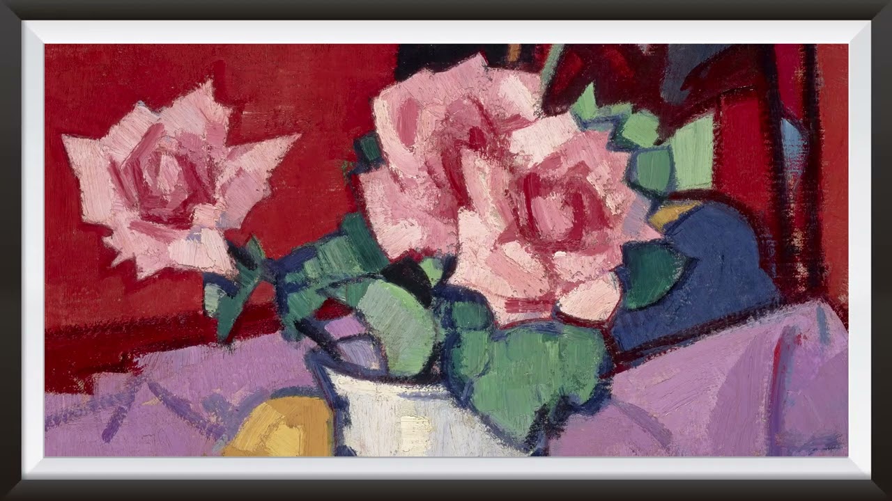 Famous Painting Tv Art Wallpaper - Pink Roses, Chinese Vase (Samuel John Peploe)