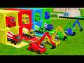 Garage with Colors - ALL MIXER TRUCK WITH DOUBLE FLATBED TRAILER TRUCK, LIEBHERR, KENWORTH, SCANIA