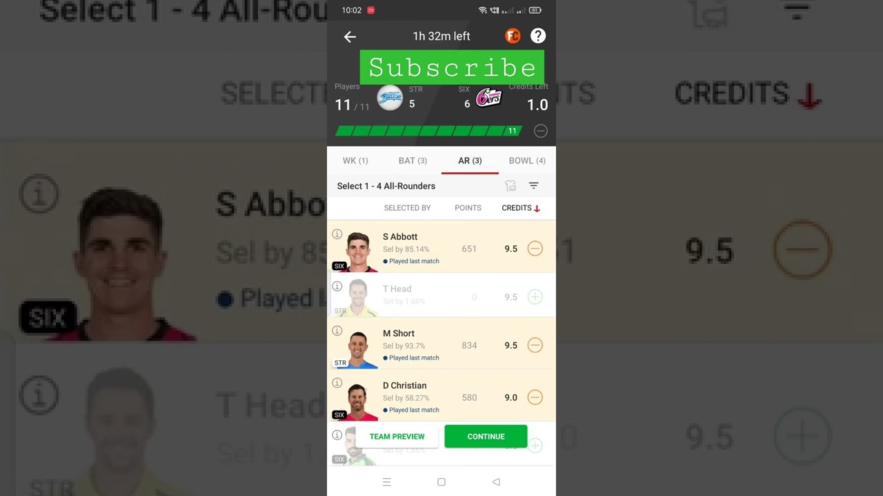 BIG BASH LEAGUE T-20 DREAM 11 GRAND LEAGUE TEAM STR vs SIX 🔥Short 🔥🔥🔥