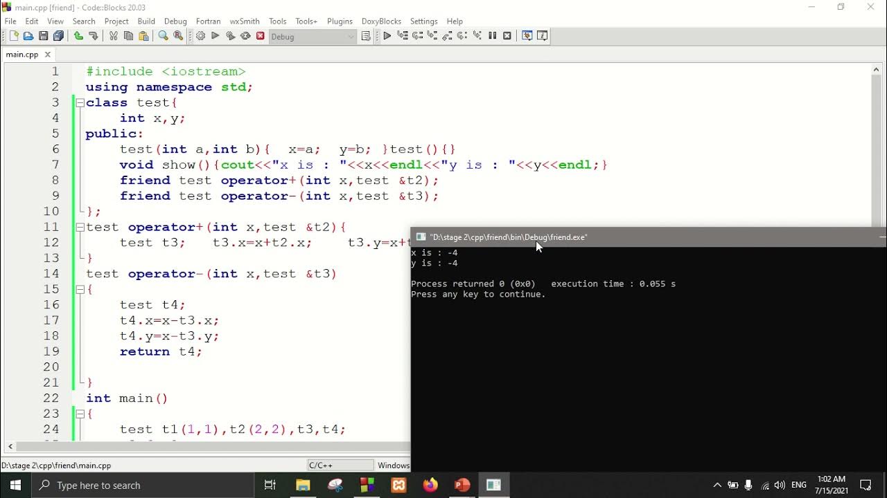 5- operator (binary & unary) using a friend function - YouTube