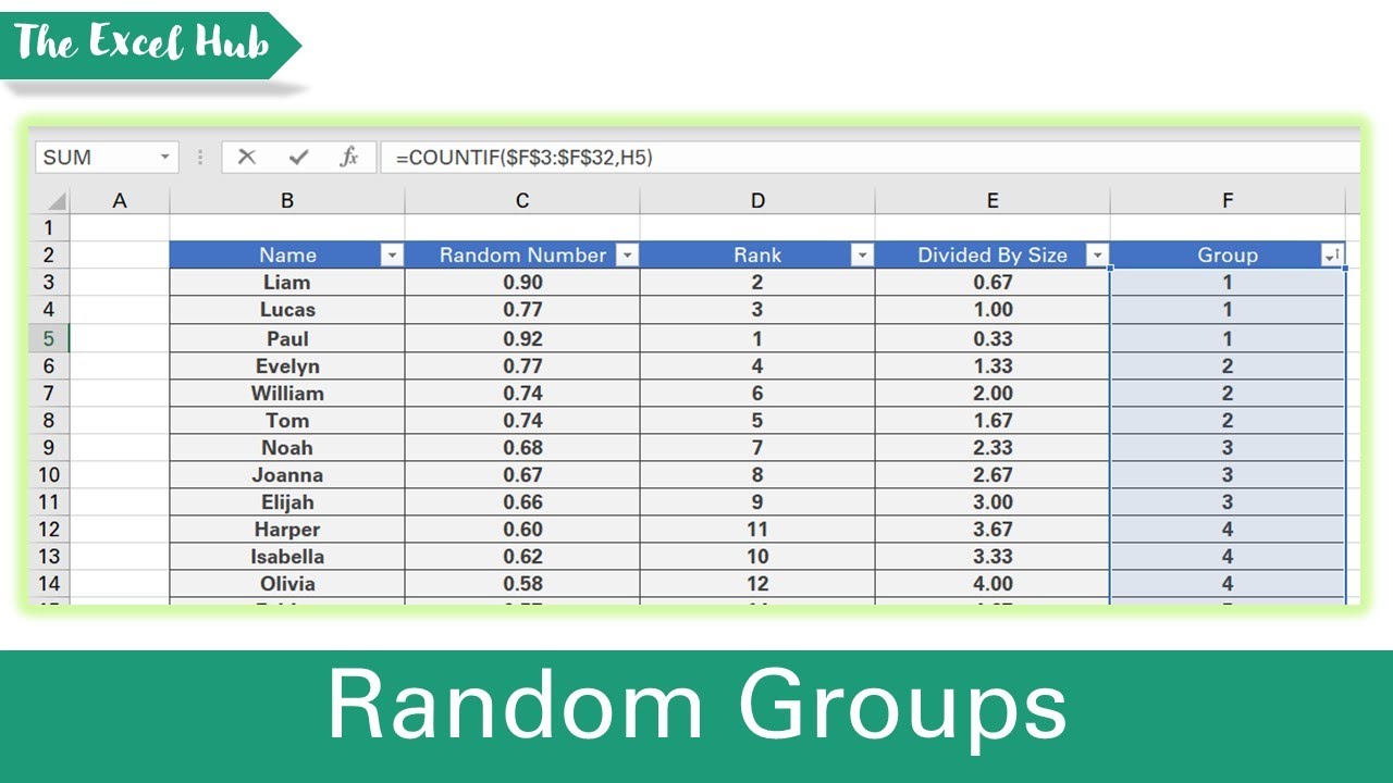 random group assignment in excel