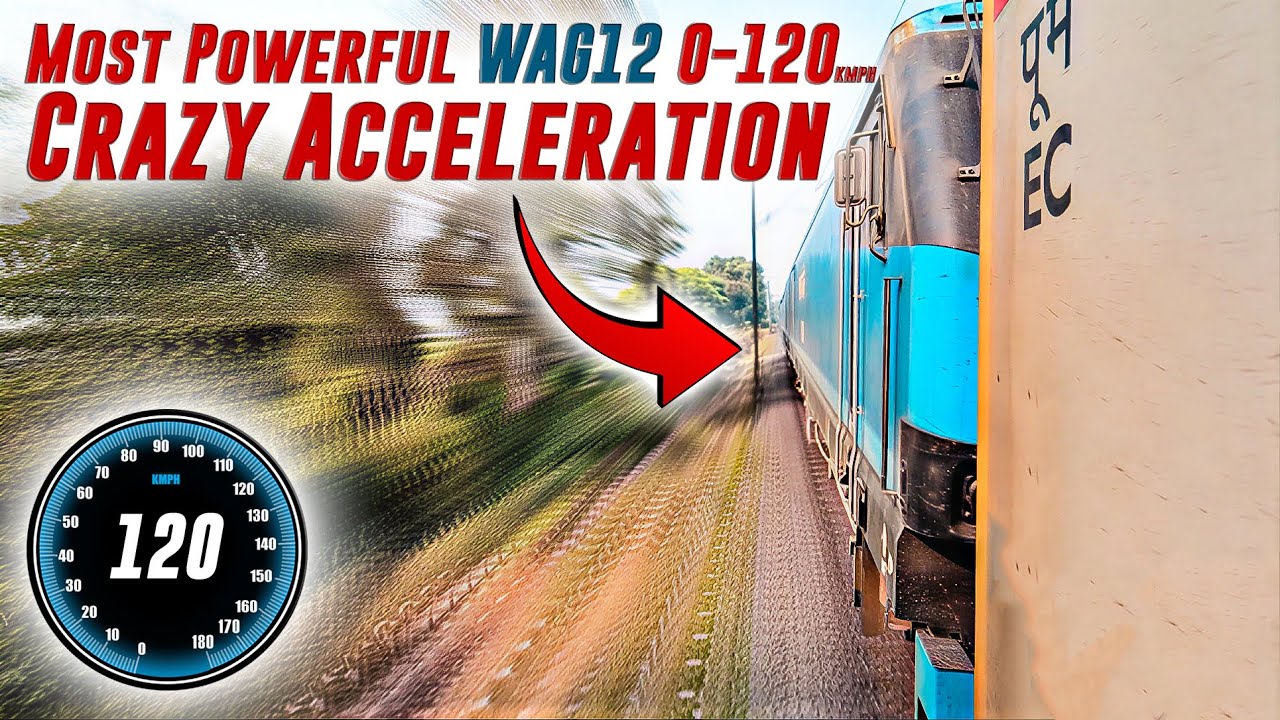 India's Most Powerful 12,000HP WAG12 Locomotive 0-120kmph Crazy Acceleration in Just 210 seconds 🔥