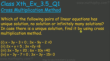 Cross Multiplication Method CLASS 10, Pair of Linear Equations in Two Variables Class 10 Ex 3.5 Q1