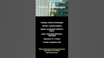 Infineon Tech Hiring For Assistant Engineer 👷 #short  #shorts #software #hiring