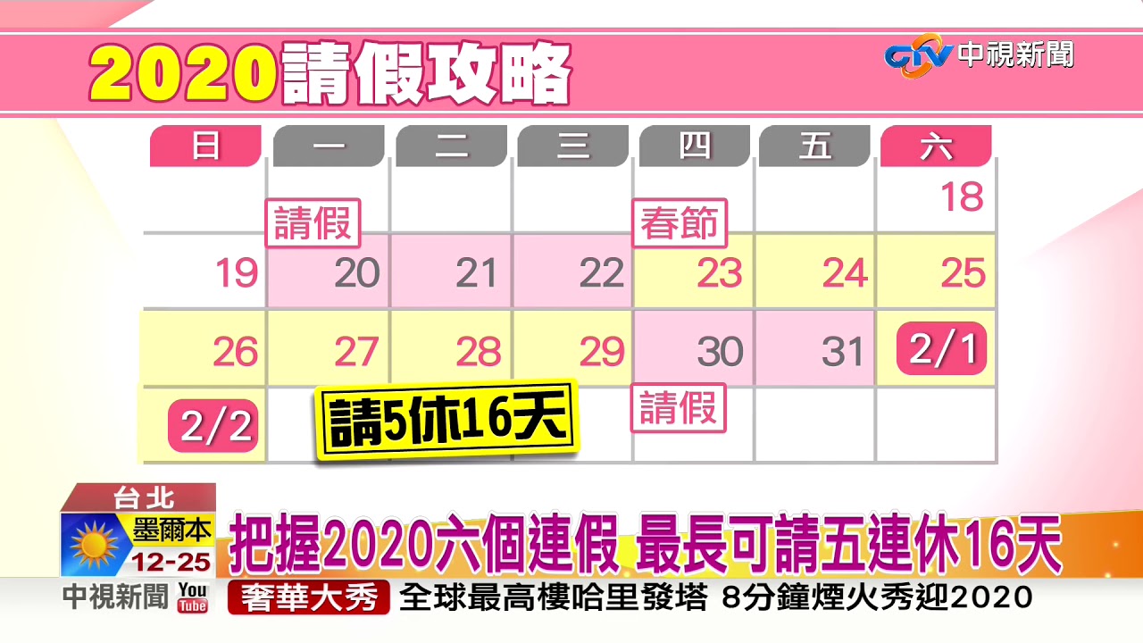 請假攻略出爐 春節請5連休16天 中視新聞0101 Youtube